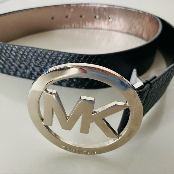 NEW MK MICHAEL KORS Silver Buckle Black Faux Vegan Crocodile Leather Belt XL main image 8